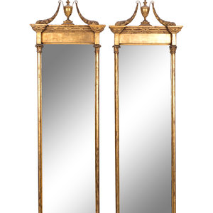 Appraisal: A Pair of Neoclassical Style Giltwood Pier Mirrors th Century