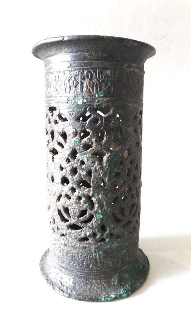 Appraisal: A Khorasan bronzed metal torch stand Iran th century of