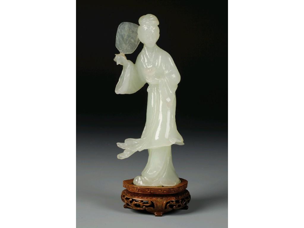 Appraisal: A PALE CELADON JADE FIGURE OF A STANDING LADY with