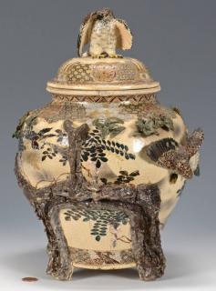 Appraisal: Makuzu Kozan Porcelain Censer Japanese Meiji period Satsuma style relief-molded