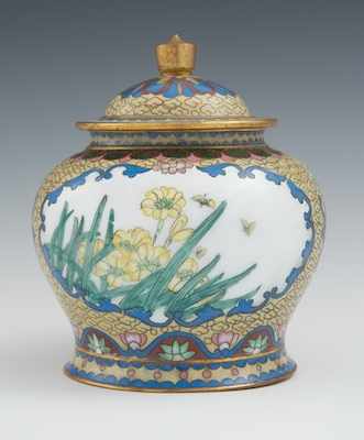 Appraisal: A Chinese Lidded Jar with Cloisonne Removable lid with finial