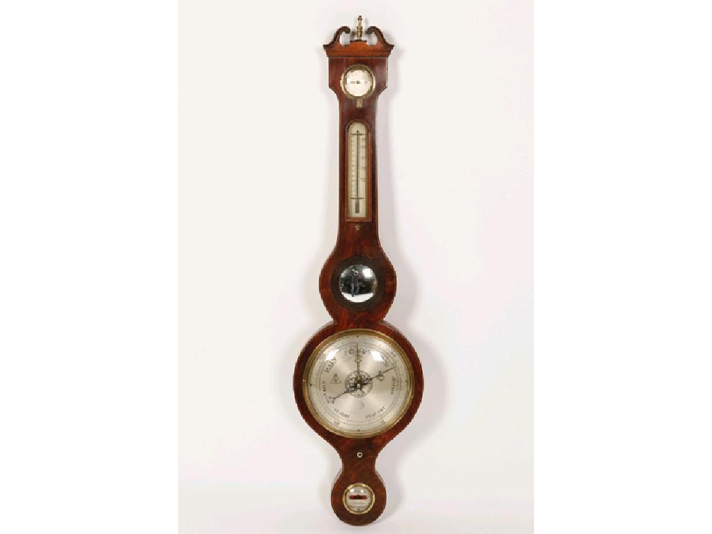 Appraisal: A GEORGE III MAHOGANY WHEEL BAROMETER by J Schalfino of