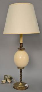 Appraisal: Ostrich egg lamp with heavy brass candlestick form possibly Jansen