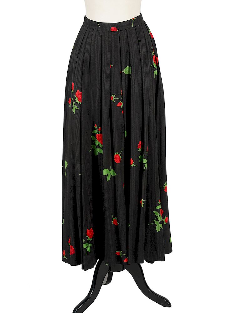 Appraisal: Yves Saint Laurent Black Sheen Roses Skirt Size Vintage Yves