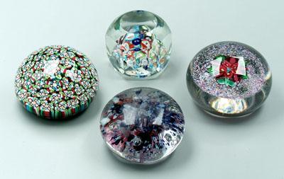 Appraisal: Four paperweights one closely packed millefiori - in one with