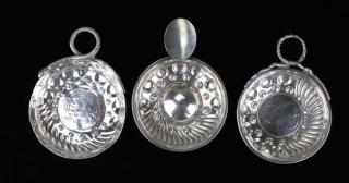 Appraisal: three th c European silver wine tasters inset with old