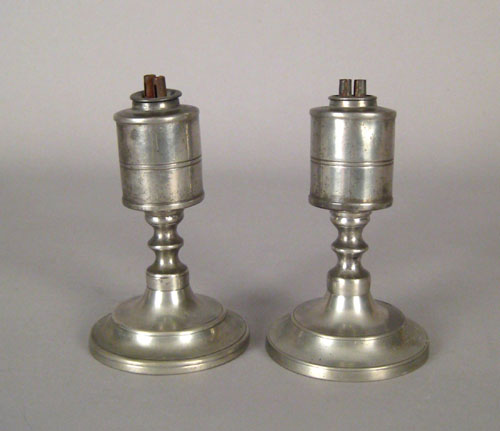 Appraisal: Pair of Massachusetts pewter oil lamps ca bearing the touch