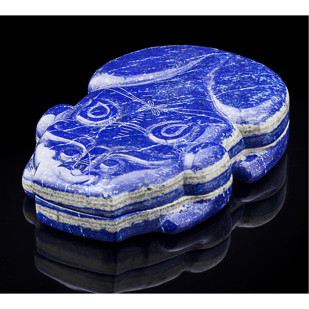 Appraisal: LAPIS LAZULI INKSTONE AND COVER in the shape of a