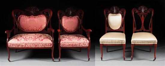 Appraisal: Art Nouveau cherrywood four-piece upholstered parlor set late th century