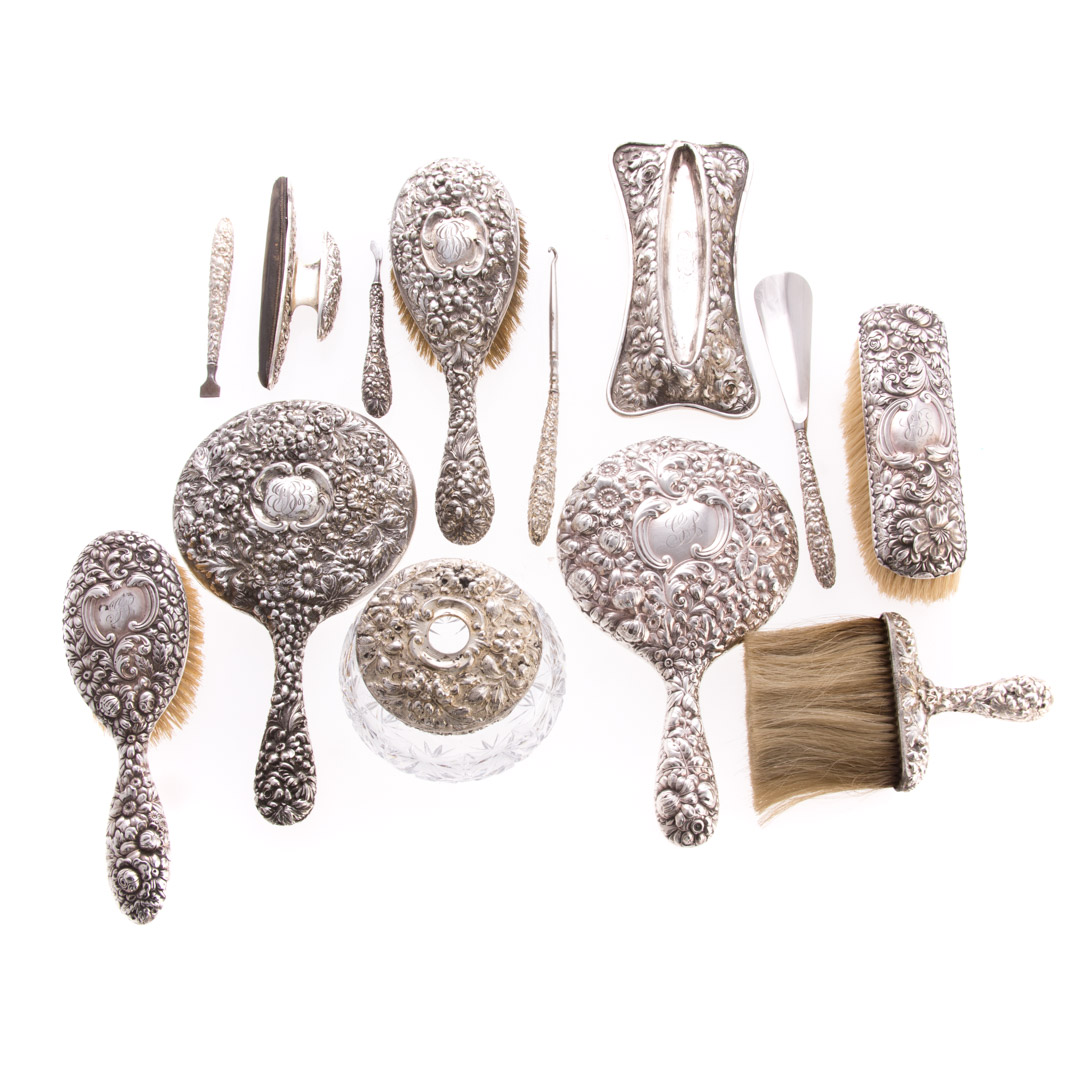 Appraisal: Stieff Gorham repousse sterling dresser items items comprising hand mirrors