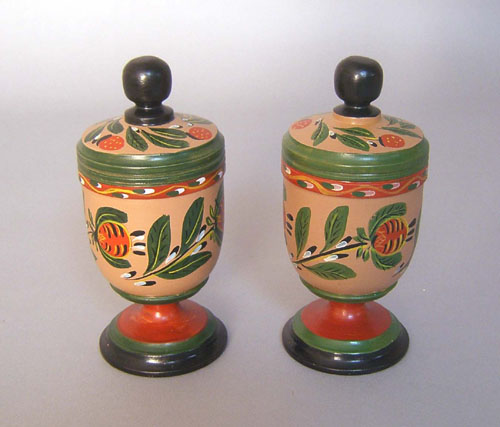 Appraisal: Two Lehn style lidded saffron cups by Teresa Skoog h