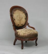 Appraisal: Victorian Slipper Chair Low chair features an oval shaped back