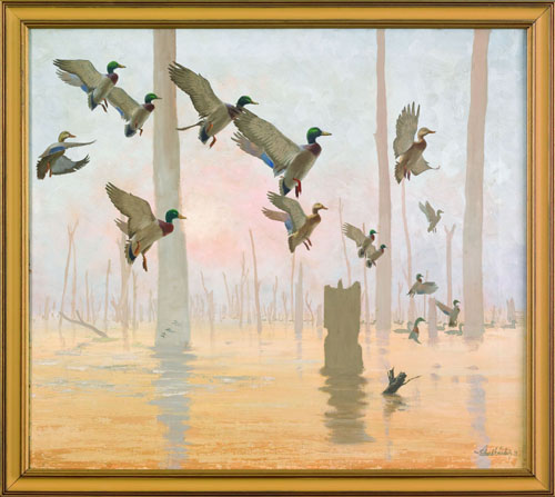 Appraisal: Richard Evett Bishop American - oil on canvas of ducks