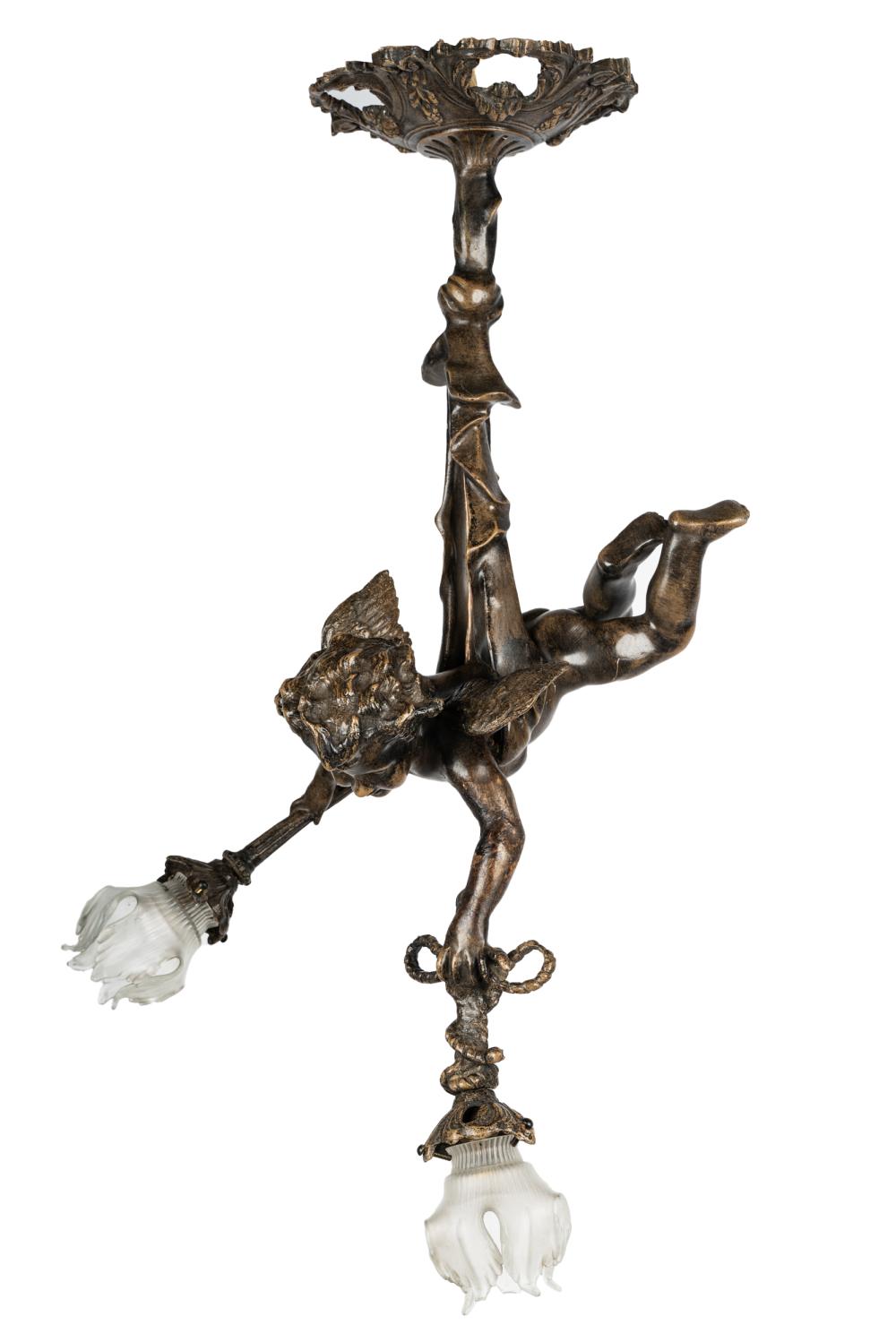 Appraisal: METAL FIGURAL TABLE LAMPwith two lights modeled as a cherub