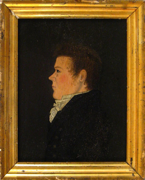 Appraisal: Pennsylvania oil on board profile portrait ca of a young