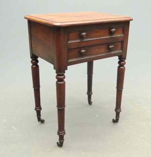 Appraisal: th c mahogany drop front faux drawers turned leg stand