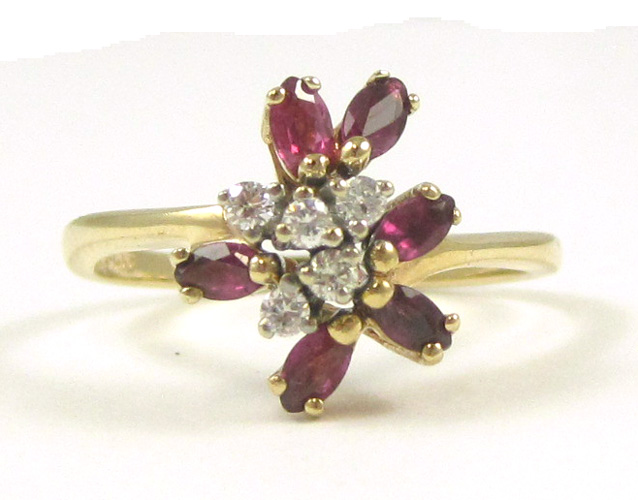 Appraisal: RUBY DIAMOND AND FOURTEEN KARAT GOLD RING set with six