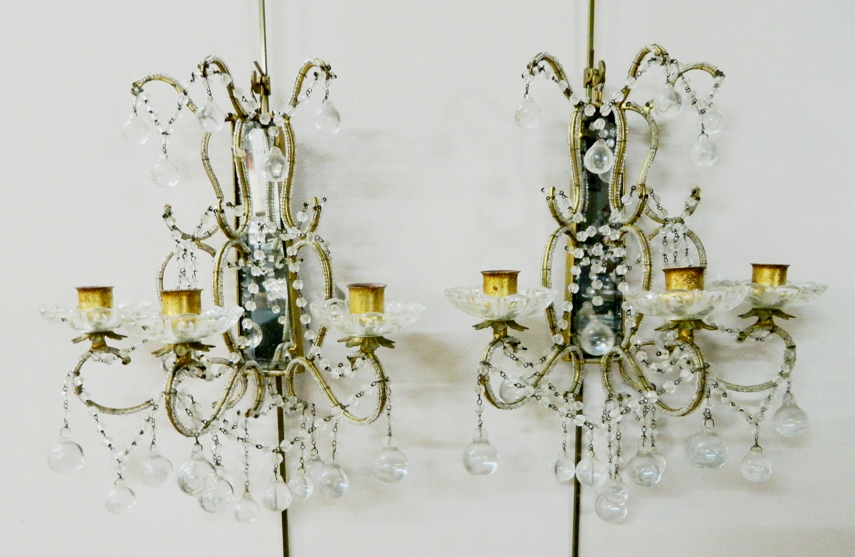 Appraisal: Pair of Belle Epoque style arm wall sconces with beading