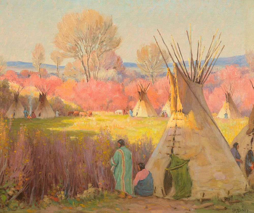 Appraisal: Joseph Henry Sharp Autumnal Tepees Exclusive on Bidsquare JOSEPH HENRY