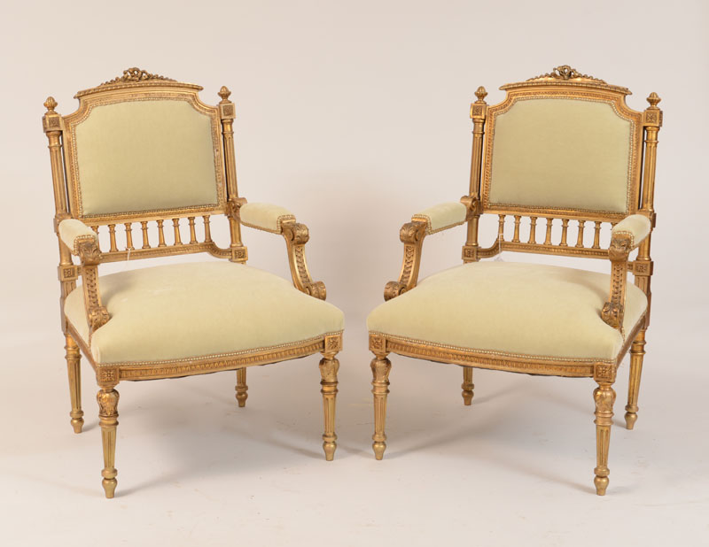 Appraisal: Pair of Napoleon III Giltwood Armchairs x x in Estimate