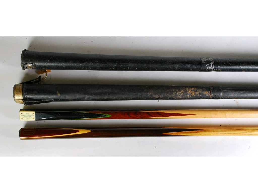 Appraisal: THE ATLAS' PRESENTATION SNOOKER CUE and a 'BARRACUDA' SNOOKER CUE