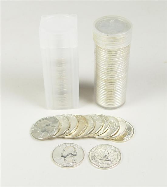 Appraisal: Two Rolls of Brilliant Uncirculated BU Washington Quarters All silver