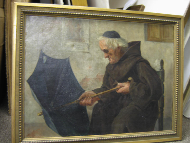 Appraisal: L BARZANTI ITALIAN TH CENTURY Monk seated with open umbrella