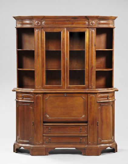 Appraisal: Contemporary Pecan-Finished China Cabinet of traditional form the projecting molded