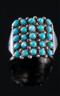 Appraisal: Zuni Sterling Turquoise Snake Eye Ring In the style of