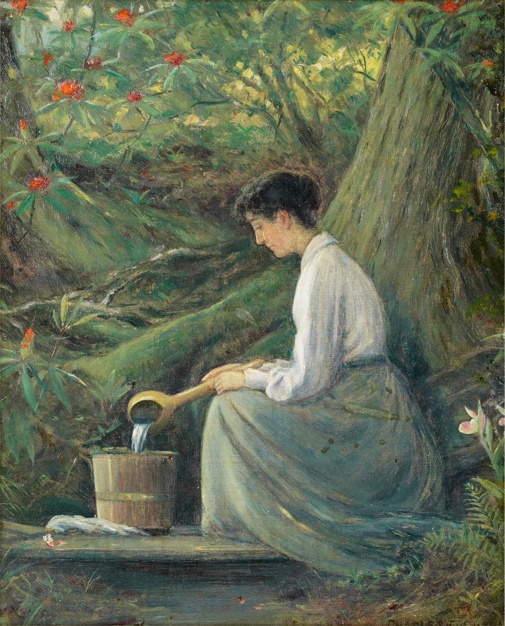 Appraisal: CHARLES COURTNEY CURRAN - WOMAN DRAWING WATER FROM A SPRINGoil