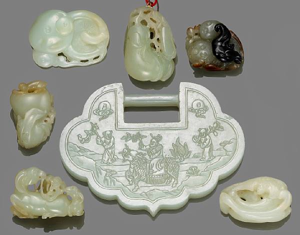 Appraisal: A group of seven miniature jade carvings Republican Period The