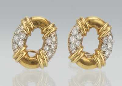 Appraisal: A Pair of Gold and Diamond Ear Clips k yellow