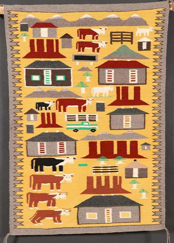 Appraisal: SOUTHWEST NAVAJO PICTORIAL HANDWOVEN RUGS THREE SOUTHWEST NAVAJO PICTORIAL HANDWOVEN