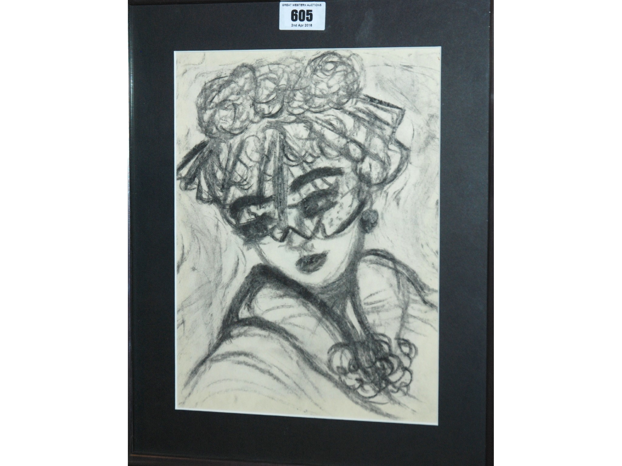 Appraisal: CONTINENTAL SCHOOL Early th Century The Fascinator charcoal