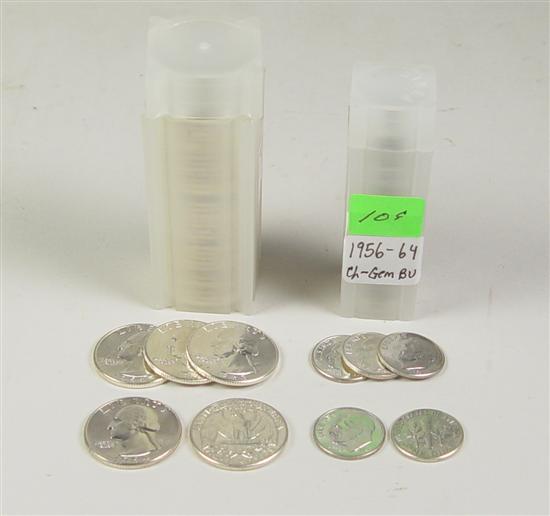 Appraisal: Rolls of Silver Washington Quarters Silver Roosevelt Dimes One roll