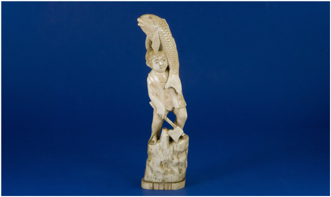 Appraisal: Early th Century Japanese Ivory Figure Boy with axe standing