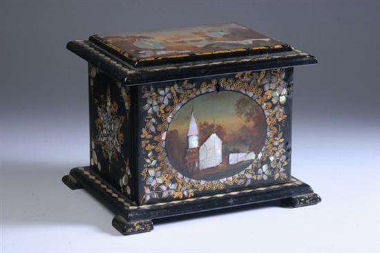 Appraisal: VICTORIAN PAPIER M CH AND MOTHER-OF-PEARL INLAID JEWEL BOX th