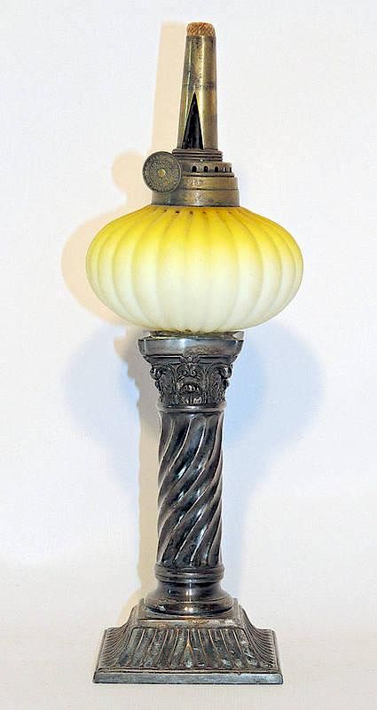 Appraisal: German Oil Lamp With yellow glass font Marked F T