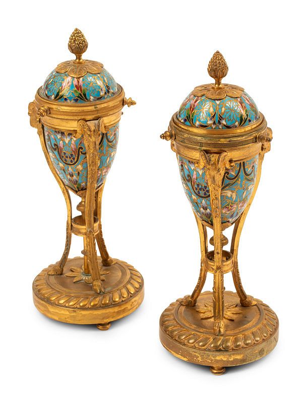 Appraisal: A Pair of Louis XVI Style Gilt Bronze Mounted Champleve