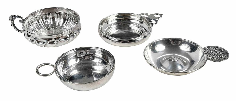 Appraisal: Three Silver Wine Tasters One Sterling Porringer th th century