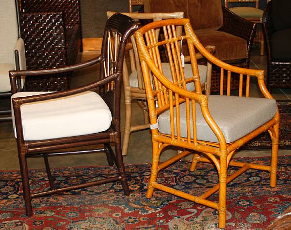 Appraisal: Three rattan armchairs McGuire Furniture Company st century in the