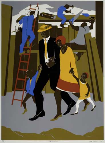 Appraisal: JACOB LAWRENCE - The Builders The Family Color screenprint on