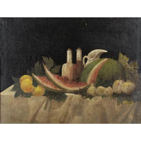 Appraisal: American School th Century Table Top Still Life with Watermelon