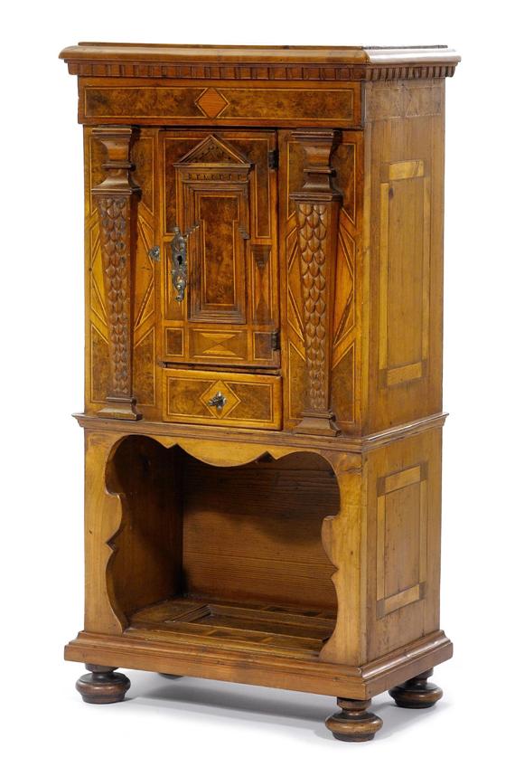 Appraisal: SMALL CABINET Renaissance Switzerland Walnut and burled wood soft wood