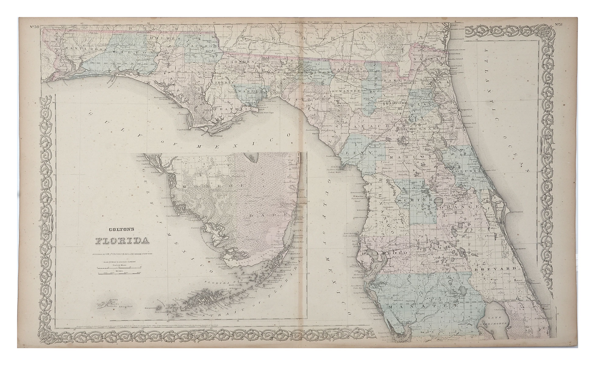 Appraisal: COLTON'S MAP OF FLORIDA PUBLISHED IN Approx '' x ''