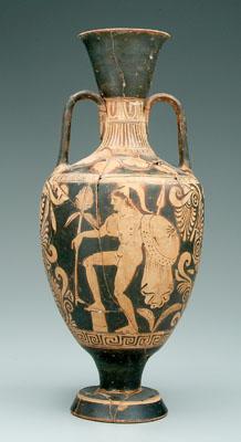 Appraisal: Greek amphora two figures soldier and seated lady anthemion and