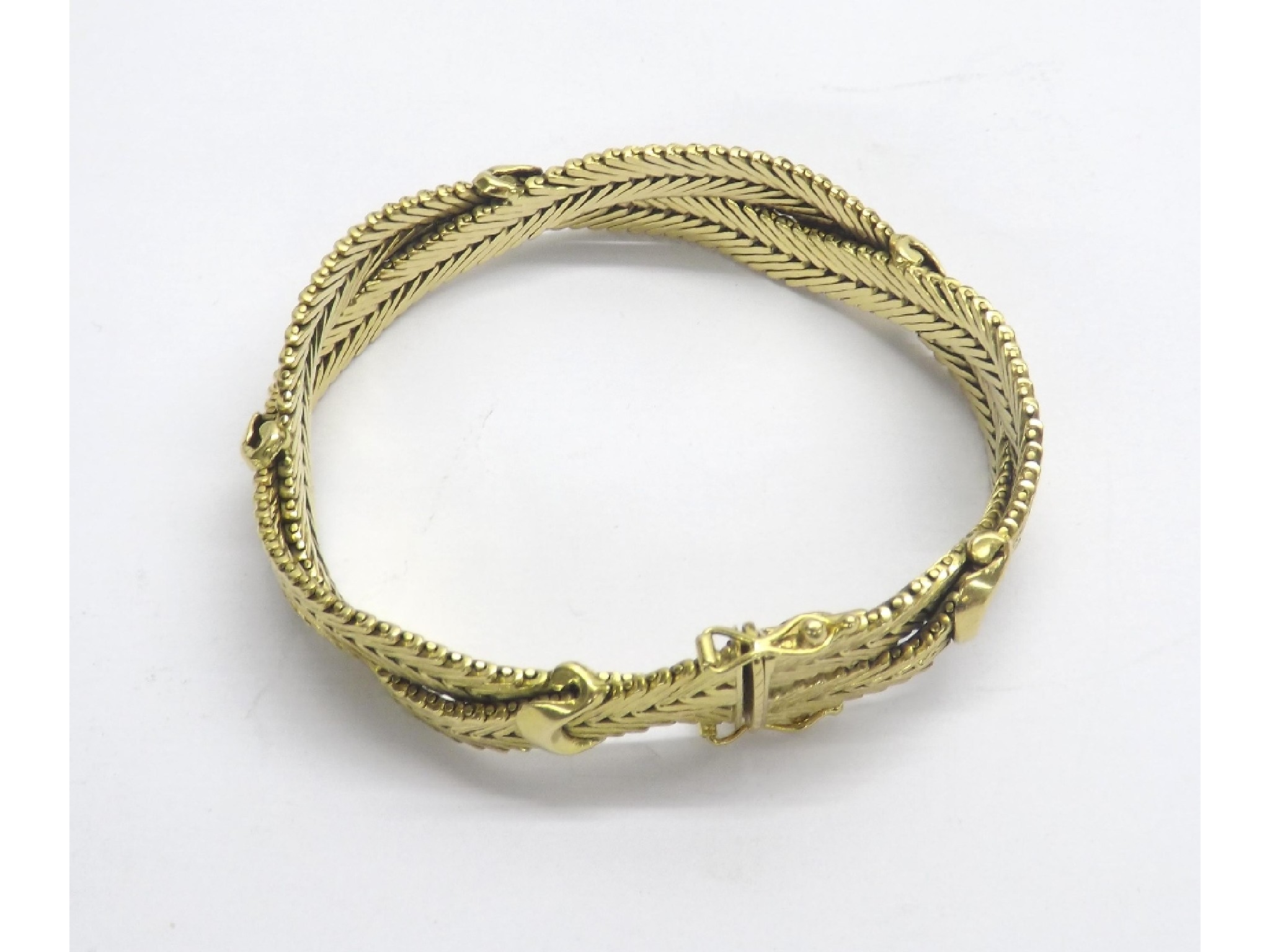 Appraisal: ct yellow gold woven link bracelet gm with a piece