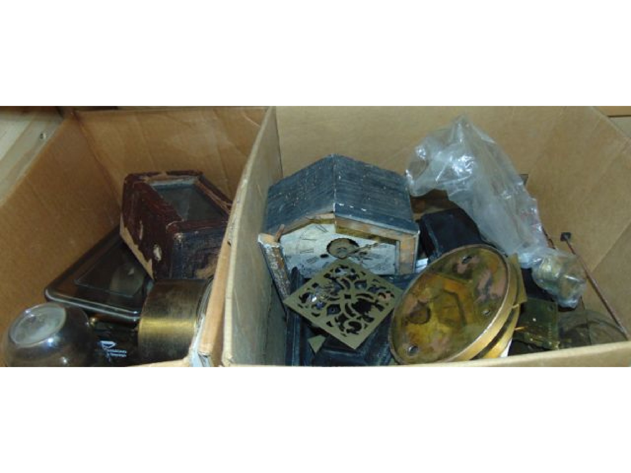 Appraisal: Two boxes containing miscellaneous collection of clock spares movement dials