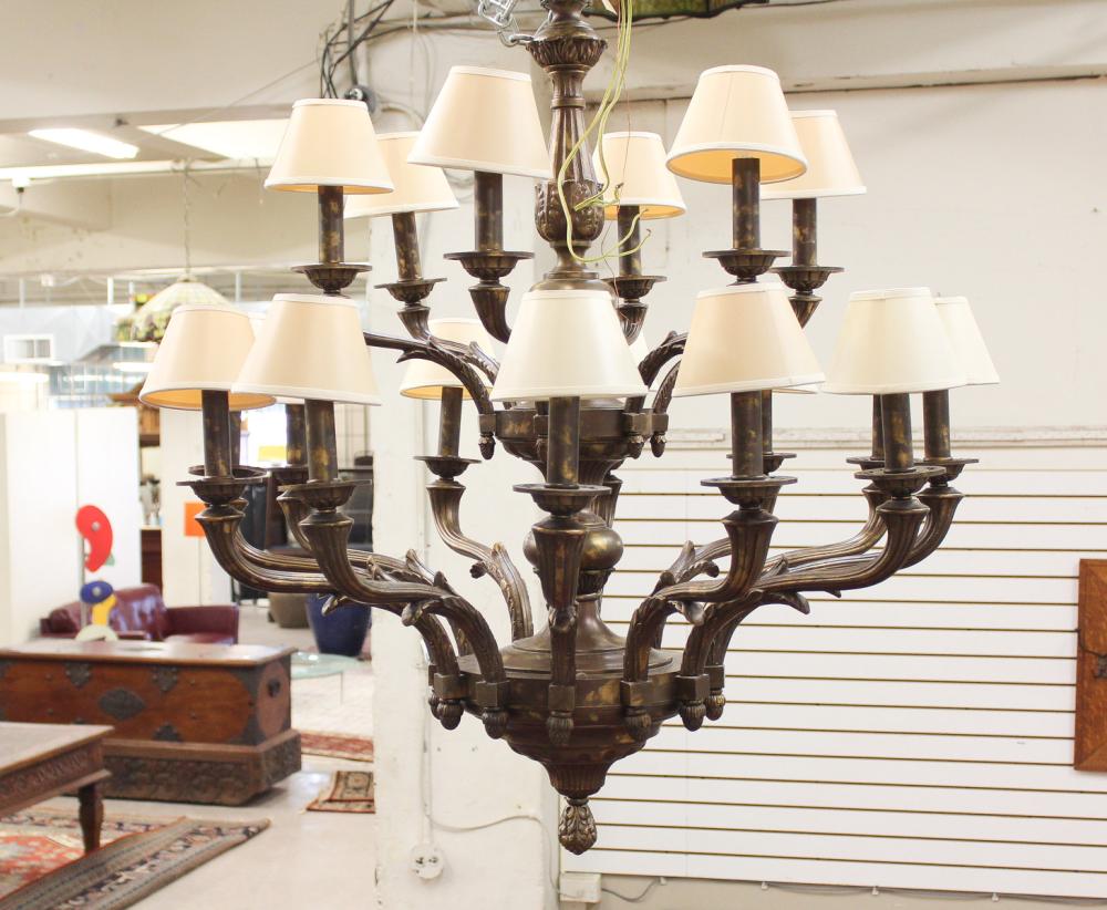 Appraisal: LARGE EIGHTEEN-LIGHT BRONZE CHANDELIER retailed by Neenas Lighting Design Boston