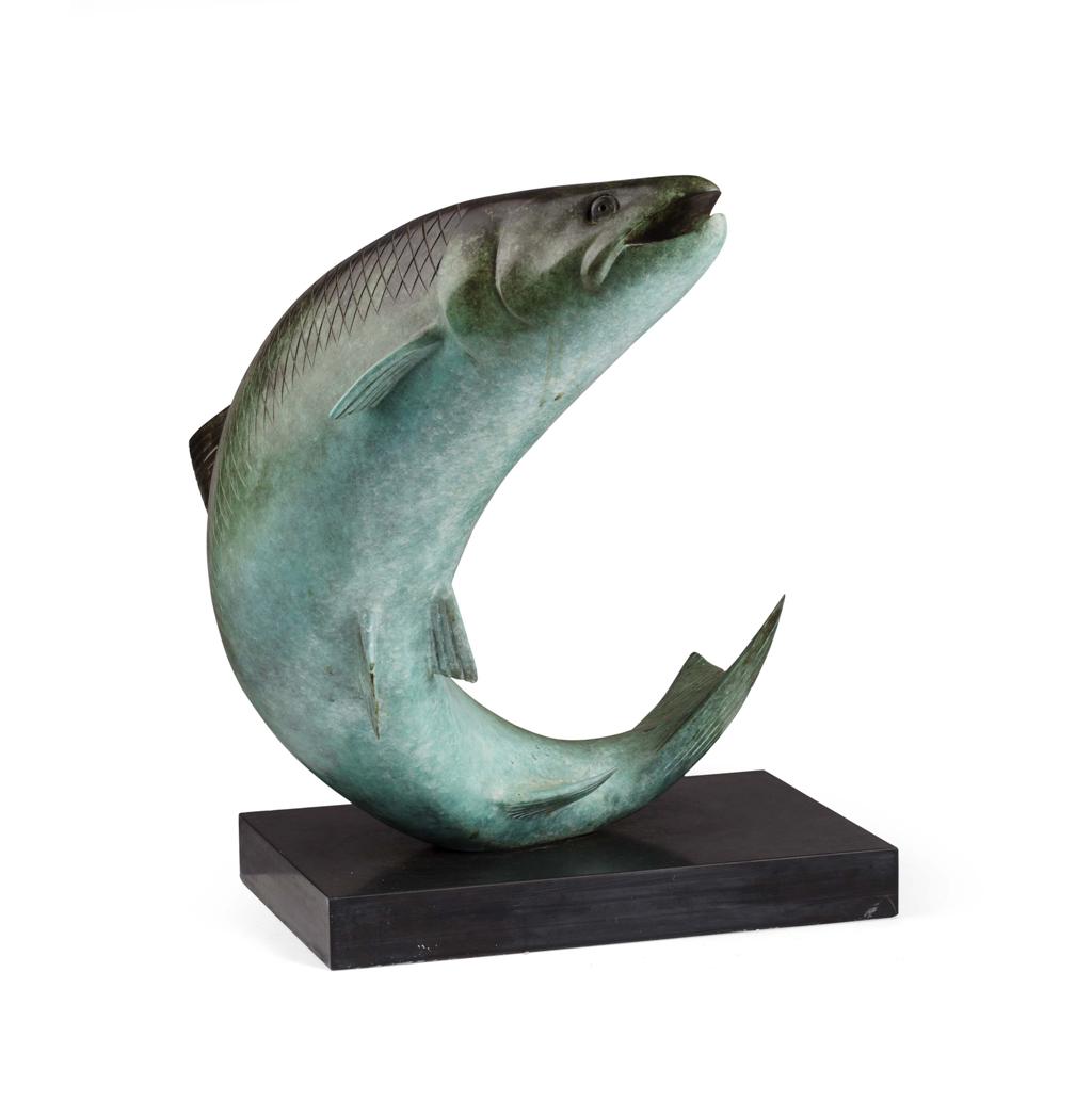 Appraisal: LAURENCE BRODERICK BRITISH LEAPING SALMON MAQUETTE BRONZE with graduated blue